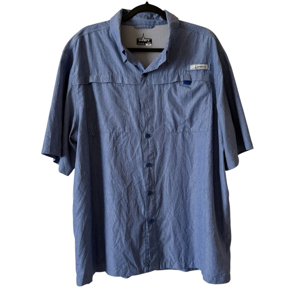 Habit Men’s Fishing Shirt Short Sleeve Vented 40+ Solar Factor Size XL Blue READ